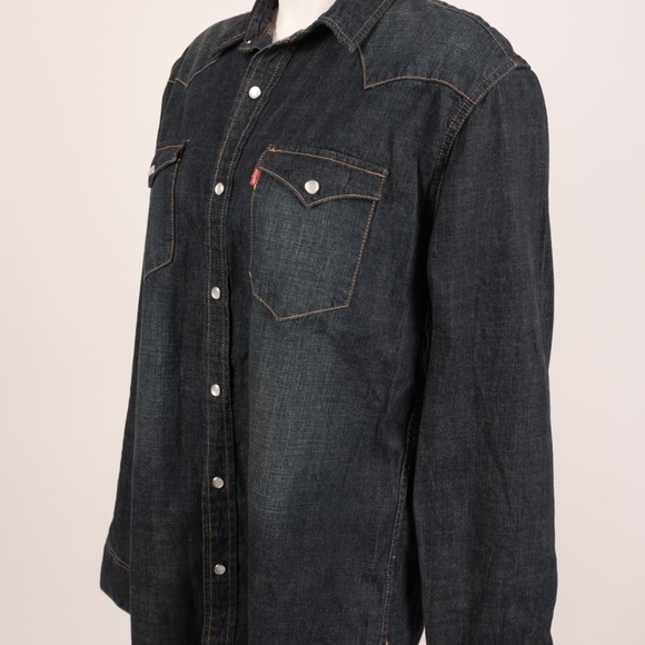 Levi's Men's Denim Pearl Snap Shirt Medium Western - Picture 3 of 6
